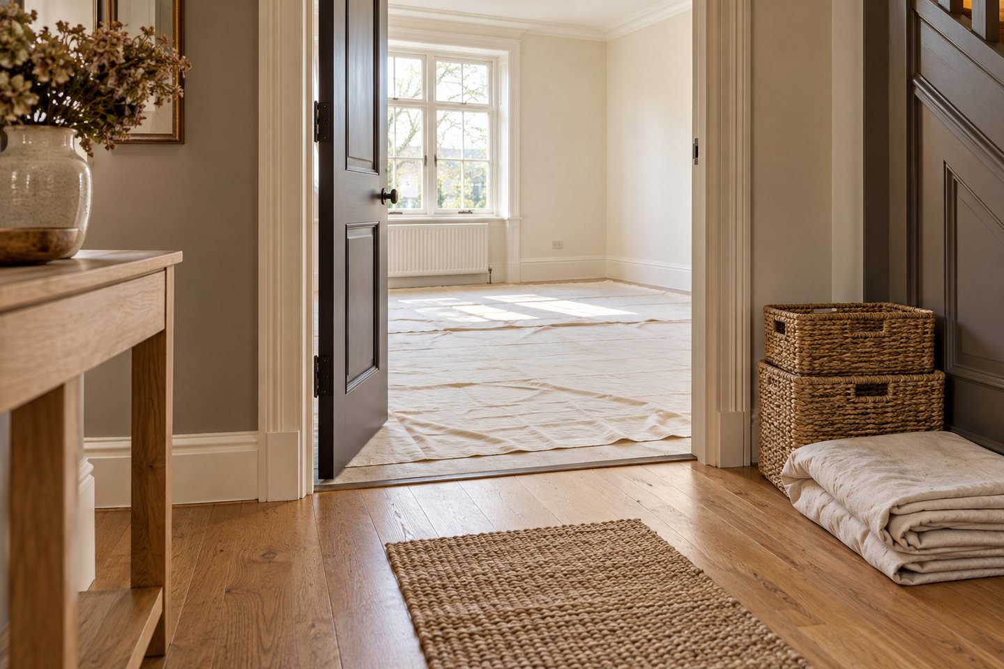 Illustrative clear doorway and organized room access
