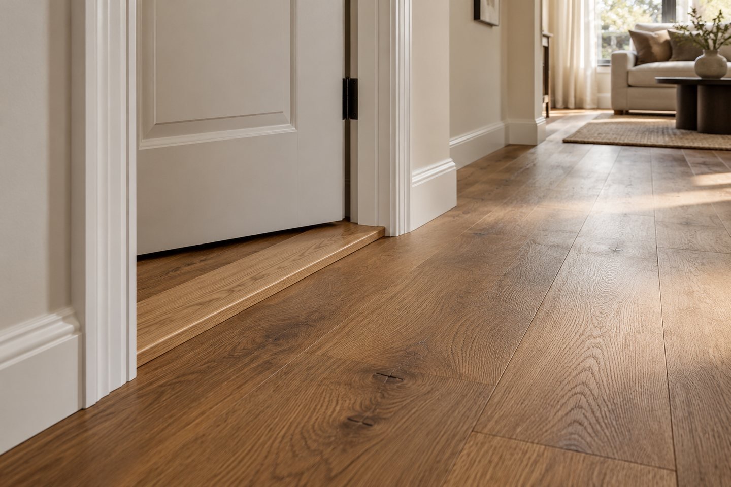 Illustrative door clearance and wood threshold detail